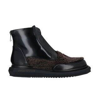 Emporio Armani Men’s Black Leather & Brown Shearling Zip Ankle Boot Size 9